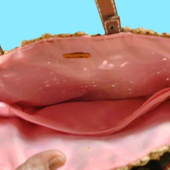 Amanda Smith Straw Purse Pink Flowers Lined - Picture 4 of 6